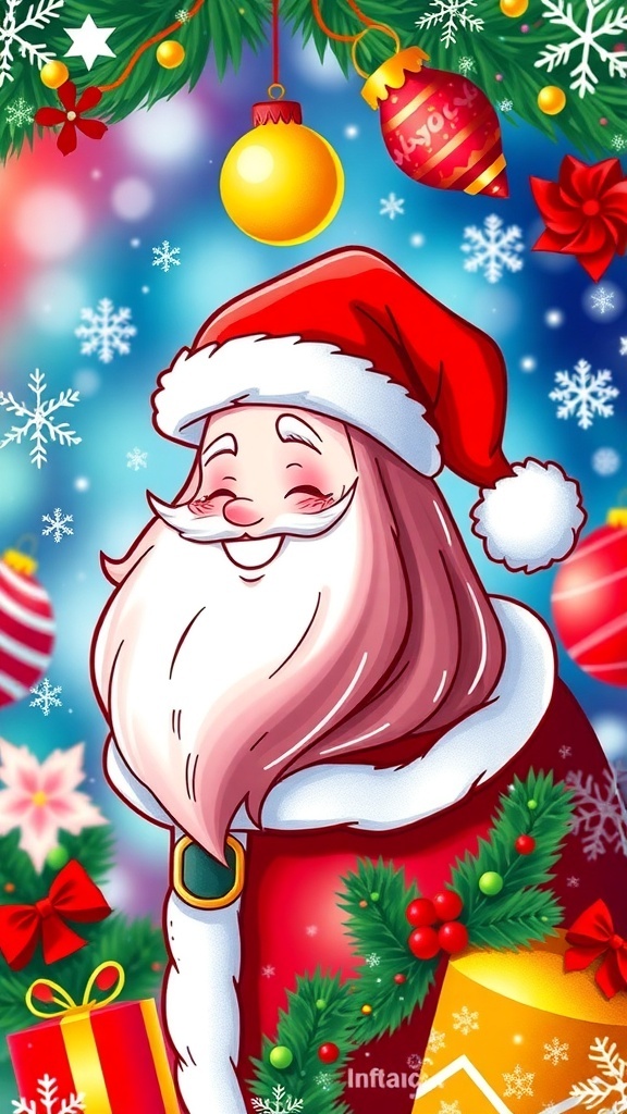 Festive Christmas Drawing Profile Picture A festive Christmas drawing of Santa Claus with snowflakes and ornaments, perfect for a profile picture.